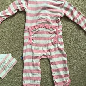 Kickee Pants ruffle coverall striped Set NWT